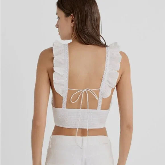 Stradivarius Black Eyelet Ruffle Crop Top (Size S) New Without Tags 🖤 - Picture 5 of 12